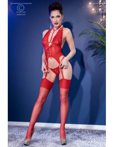 Guepiere set 3 pezzi con calze. Rosso L