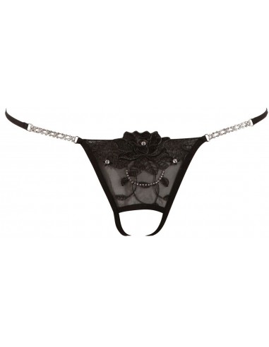 Tanga Nero con ricami e pietre strass...