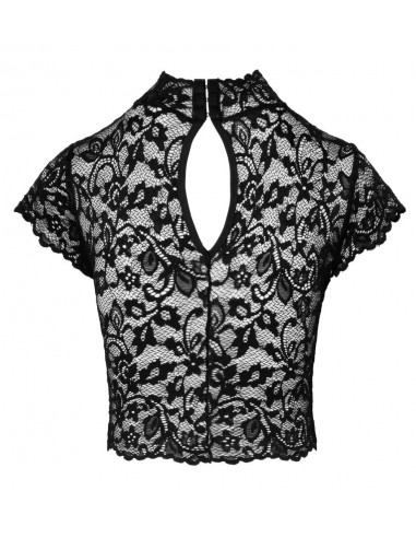 Top corto in pizzo floreale con collo...