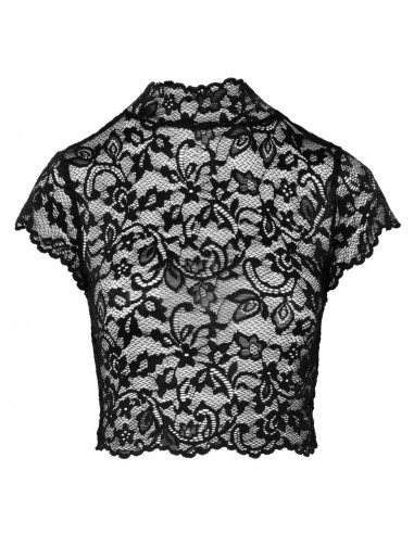 Top corto in pizzo floreale con collo...
