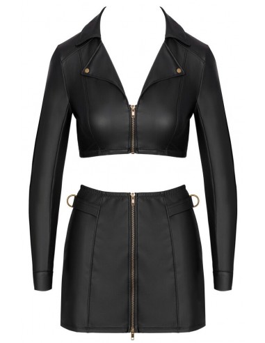 Top corto e minigonna in wetlook nero M