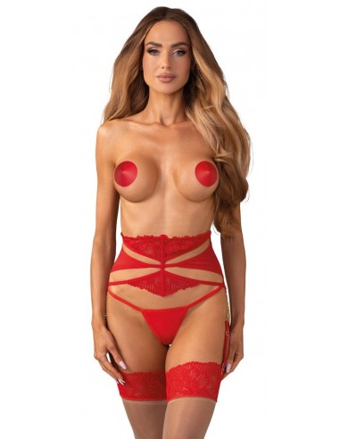 Reggicalze in rosso intenso con tulle...