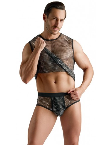 Pantaloncino con strass e inserti in...