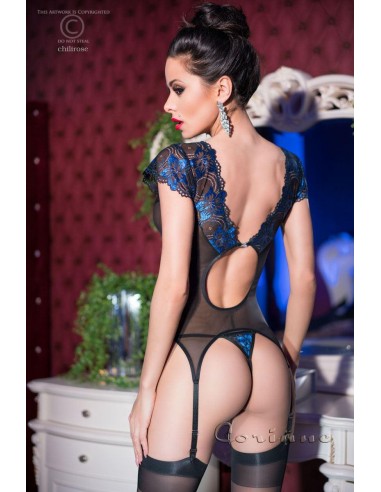 guepiere in tulle con pizzo nero/blu. M