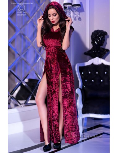 Abito lungo in velluto bordeaux con...