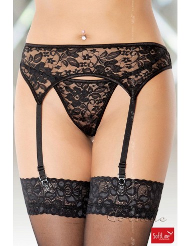 Reggicalze e perizoma in pizzo. Nero S/M